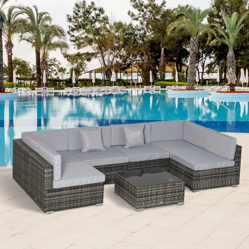 Mixed Brown 6-Seater Rattan Sectional Sofa