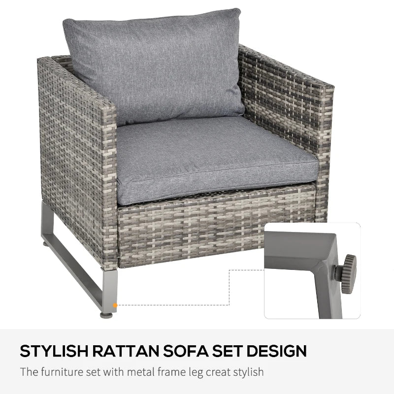 Dark Grey 4 Piece Rattan Sofa Set With Armchairs, Loveseat and Glass Top Coffee Table