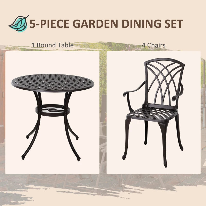 Cast Aluminium Outdoor Furniture Set - 4 Armchairs & Table