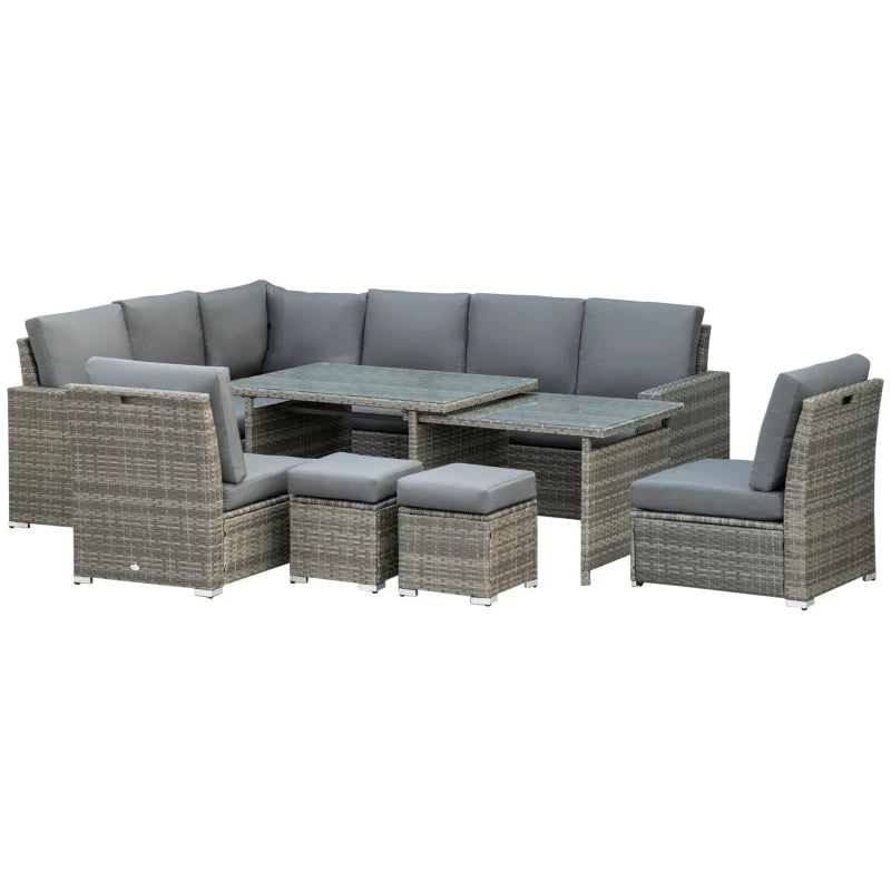 10-Seater Rattan Sofa With Footstools and Expandable Glass Table