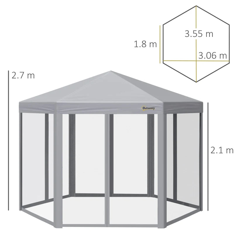 Grey 3m x 3m Hexagonal Pop Up Gazebo - Adjustable Height and Roller Bag