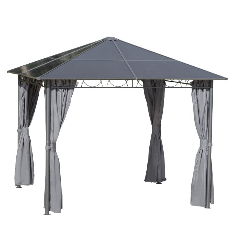 Grey 3 x 3m Hardtop Gazebo with UV Resistant Polycarbonate Roof - Trade Warehouse