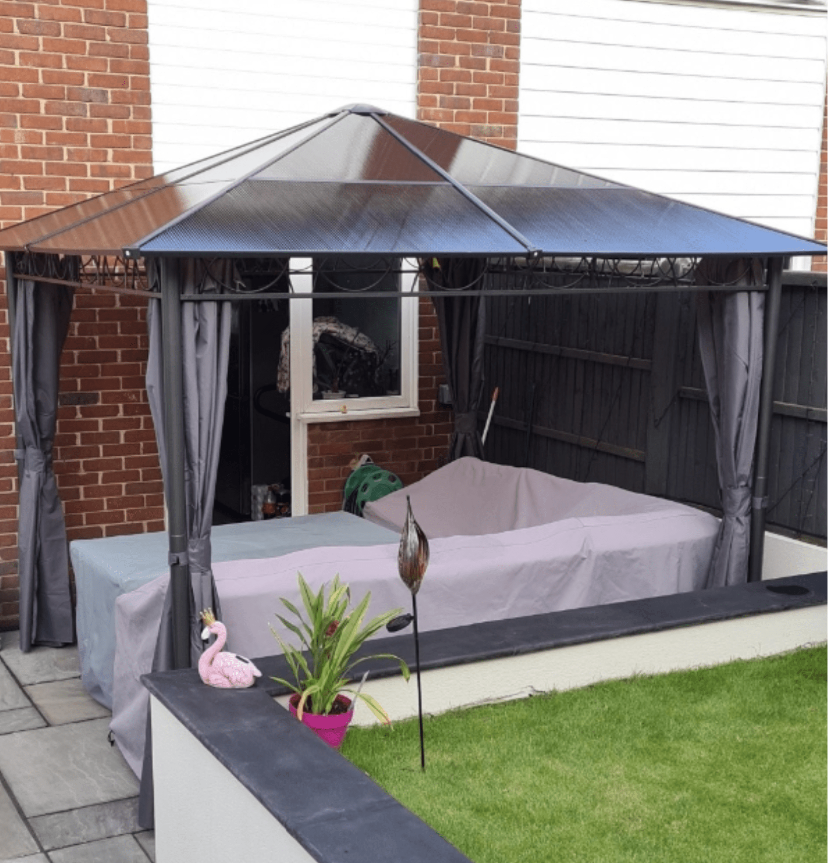 Grey 3 x 3m Hardtop Gazebo with UV Resistant Polycarbonate Roof - Trade Warehouse