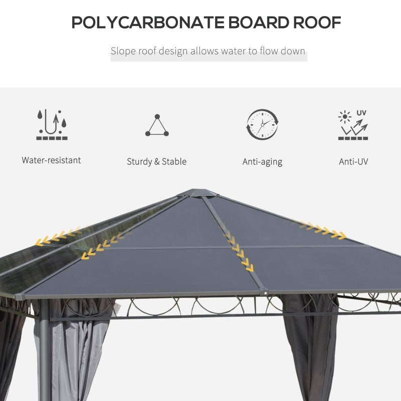 Grey 3 x 3m Hardtop Gazebo with UV Resistant Polycarbonate Roof - Trade Warehouse