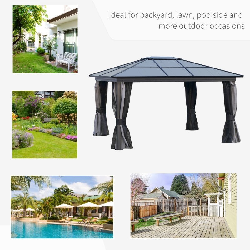 Grey Gazebo With Polycarbonate Roof & Aluminium Frame - Trade Warehouse