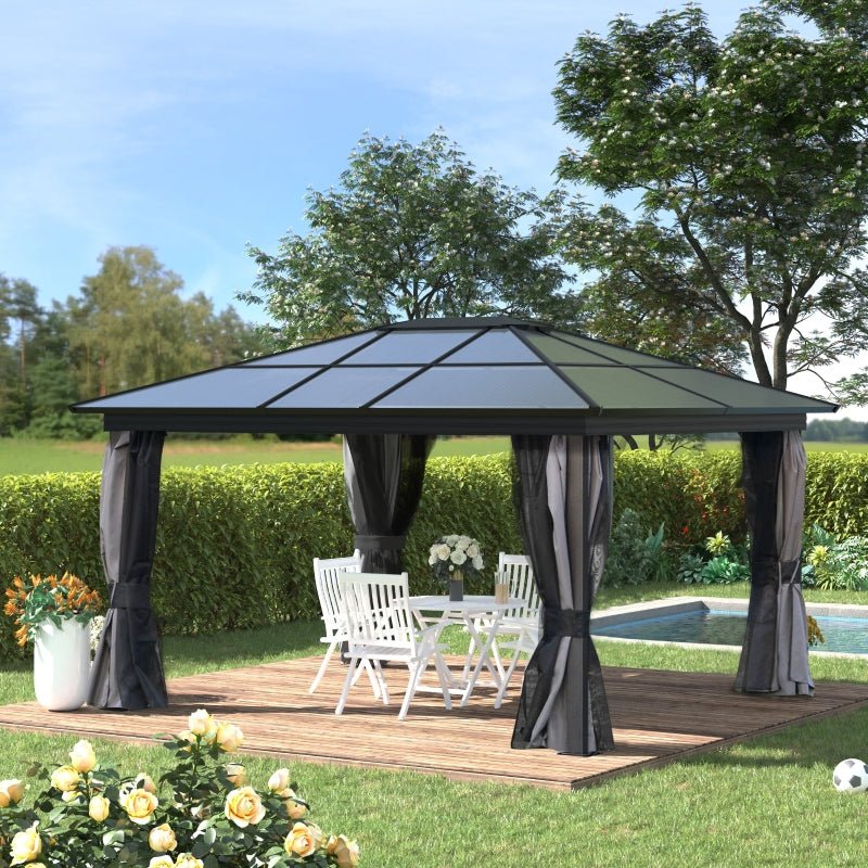 Grey Gazebo With Polycarbonate Roof & Aluminium Frame - Trade Warehouse