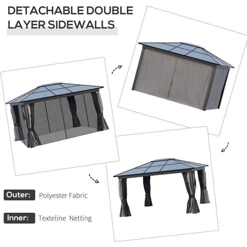 Grey Gazebo With Polycarbonate Roof & Aluminium Frame - Trade Warehouse