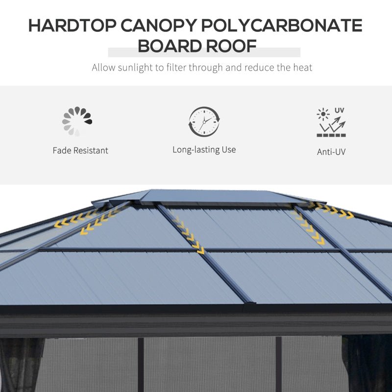 Grey Gazebo With Polycarbonate Roof & Aluminium Frame - Trade Warehouse