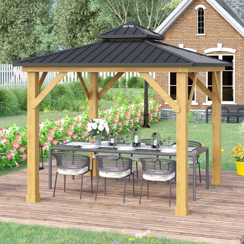 Grey Hardtop Gazebo With Wooden Frame - Trade Warehouse