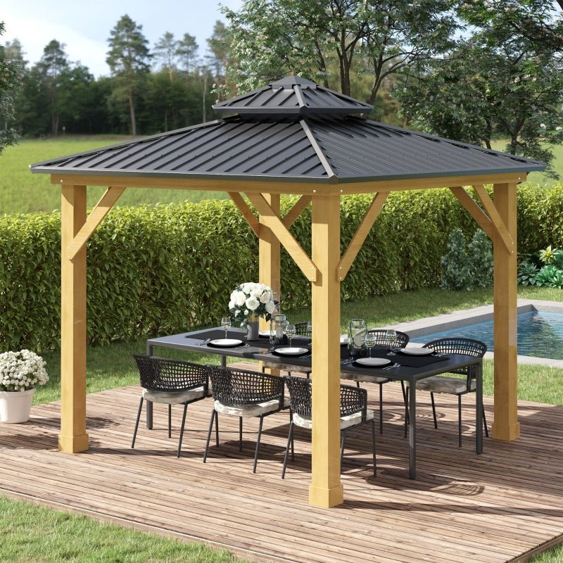 Grey Hardtop Gazebo With Wooden Frame - Trade Warehouse