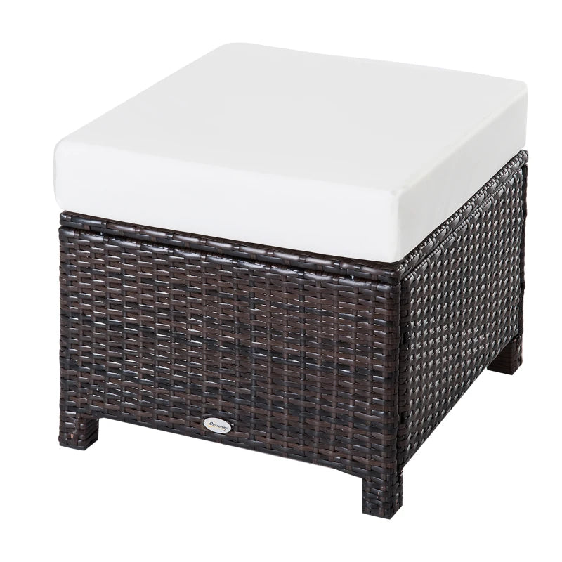 Dark Brown Rattan Footstool With Padded Cream Cushion - 50 x 50 x 35 cm