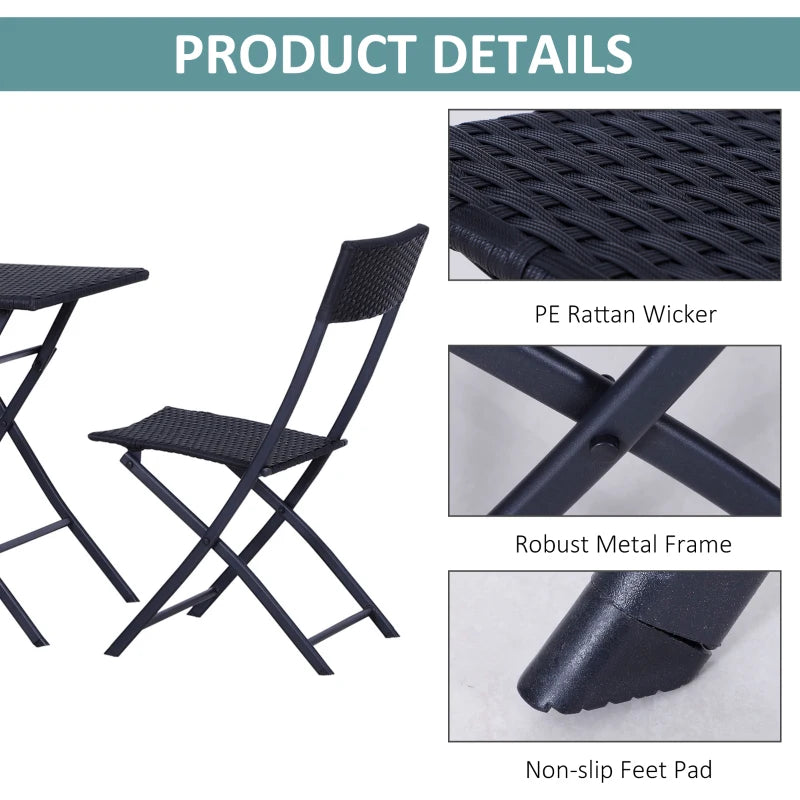 Black 2 Seater Foldable Rattan Bistro Set