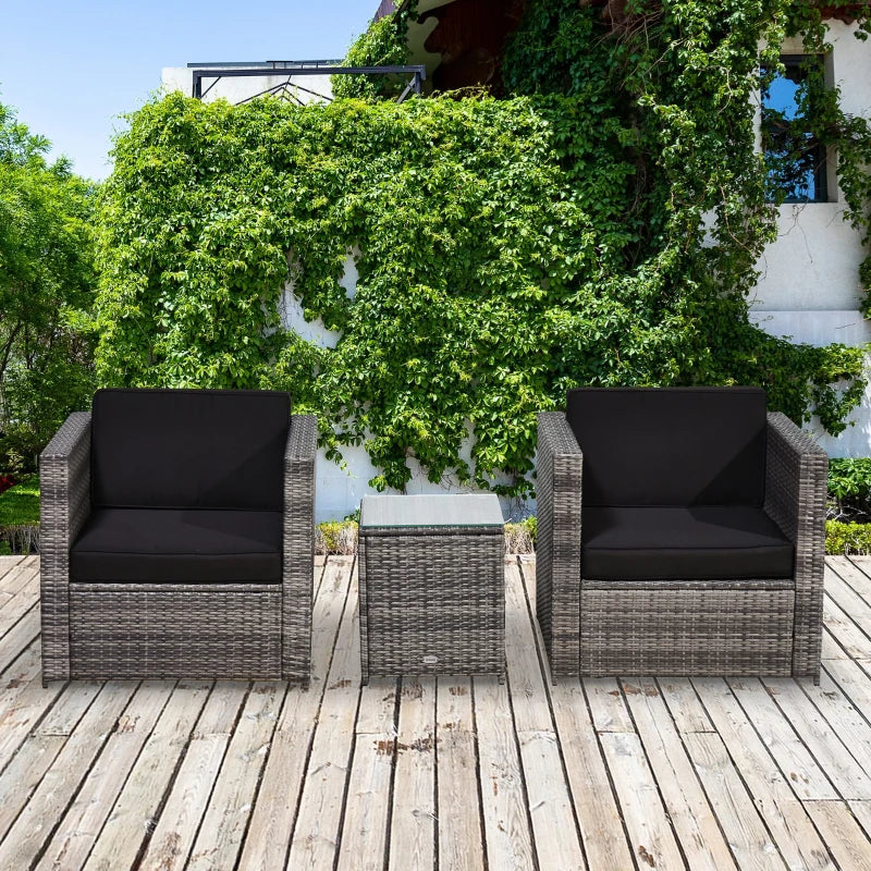 Grey rattan Chair Pair Bistro Set