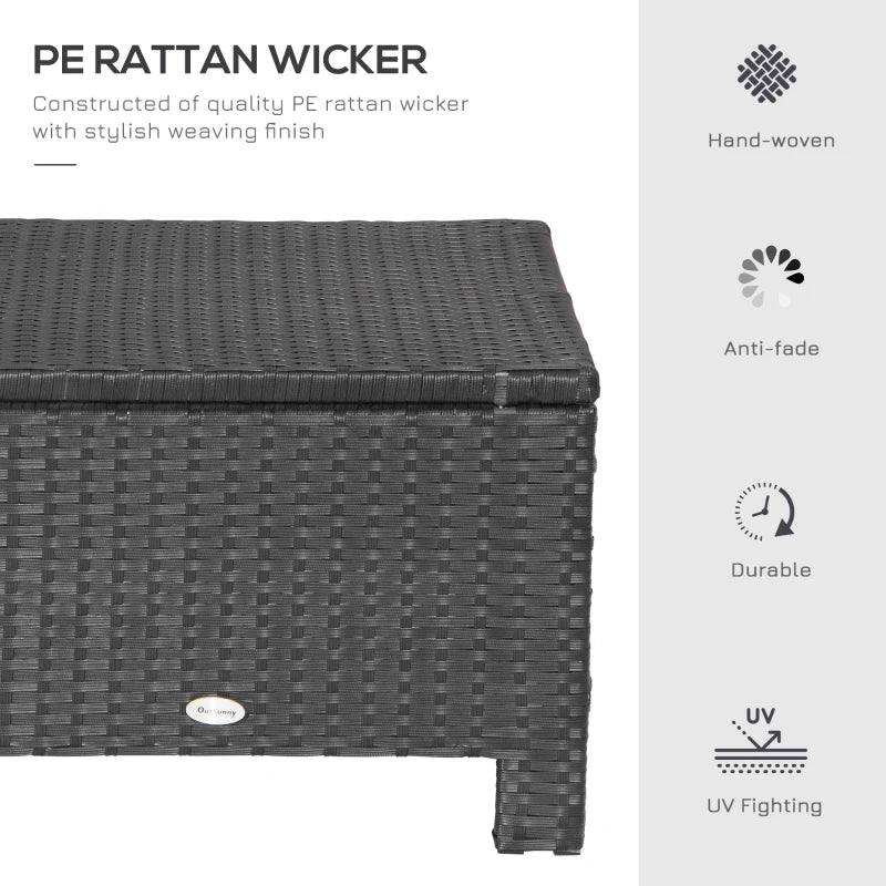 Black Rattan Footstool with Padded Seat Cushion