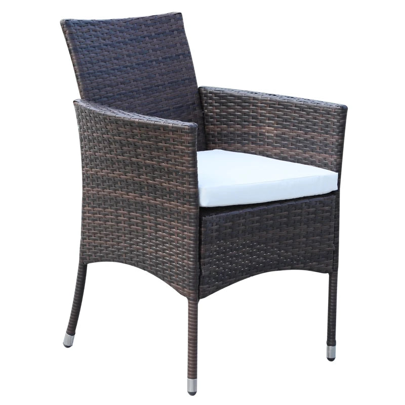 6 Seater Rattan Dining Set with Cushions - Rattan Garden Furniture Set with 6 Armchairs & Rectangular Glass Top Table