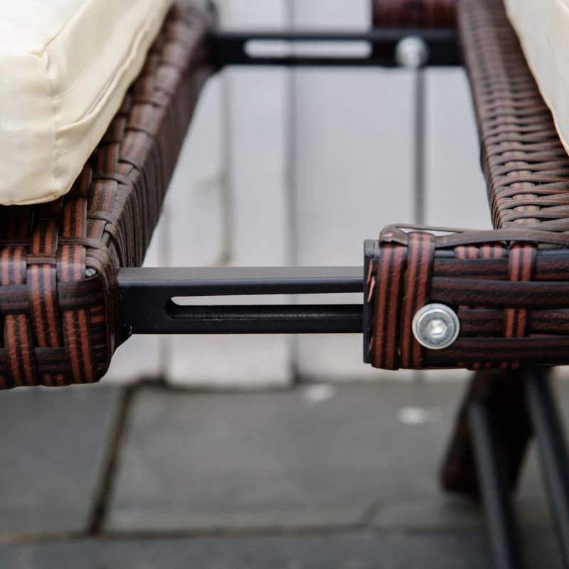 Brown 2-Seater 2-in-1 Rattan Convertible Sofa Daybed