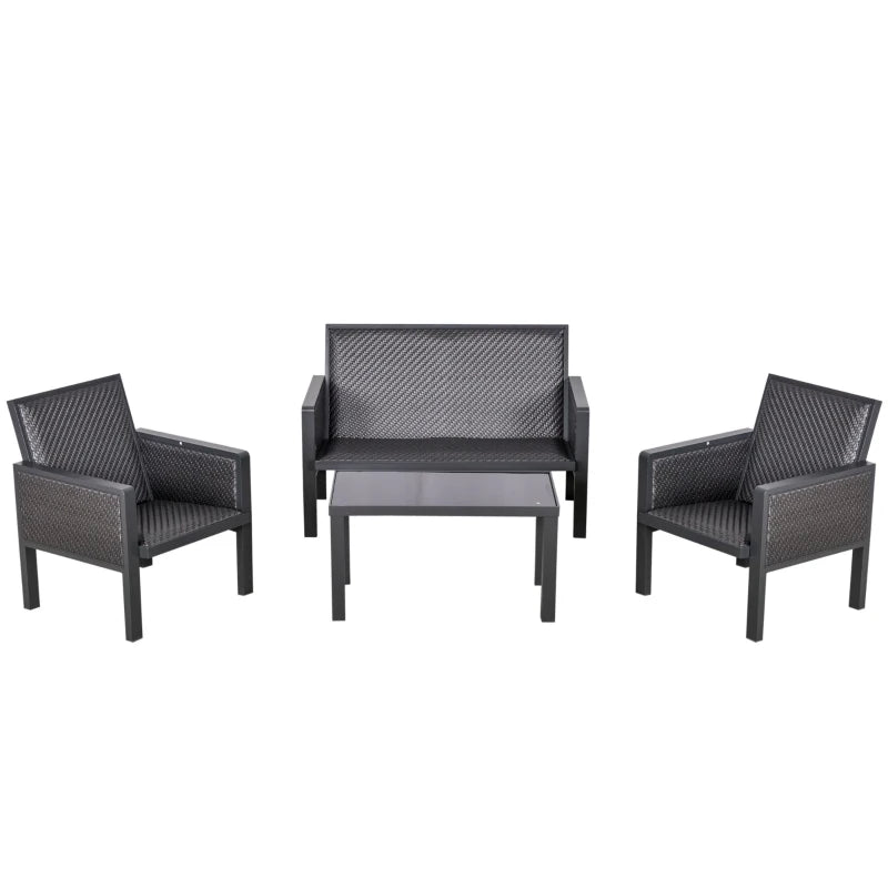 Deep Grey 4 Piece Aluminum PE Rattan Sofa Set With Coffee Table