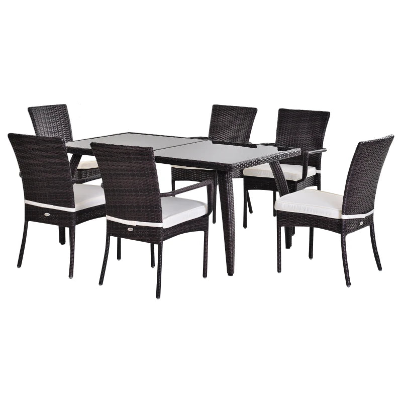 Brown 6 Seater Rattan Dining Set With Grey Cushions