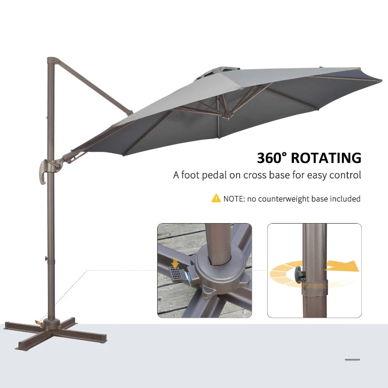 Dark Grey 3m 360° Rotation Parasol Shade