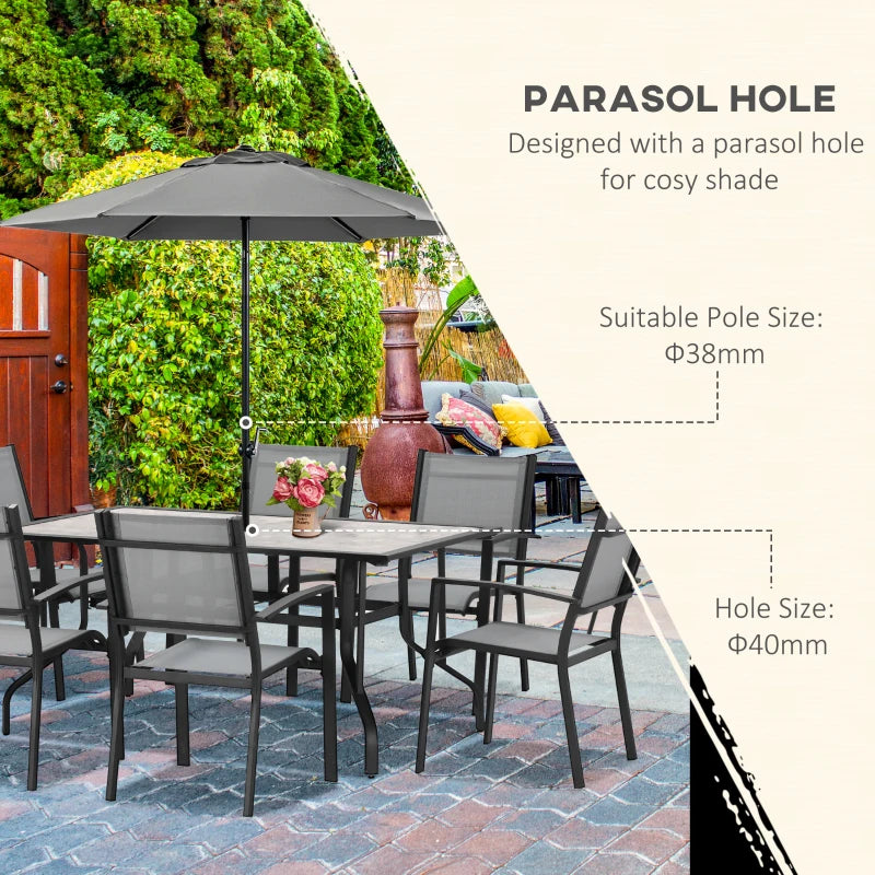6 Seater Outdoor Dining Set With Parasol Hole & Breathable Mesh Fabric Seats