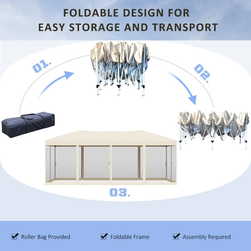 Beige 3m x 6 m Pop Up Gazebo with Mesh Sidewalls and Storage Bag