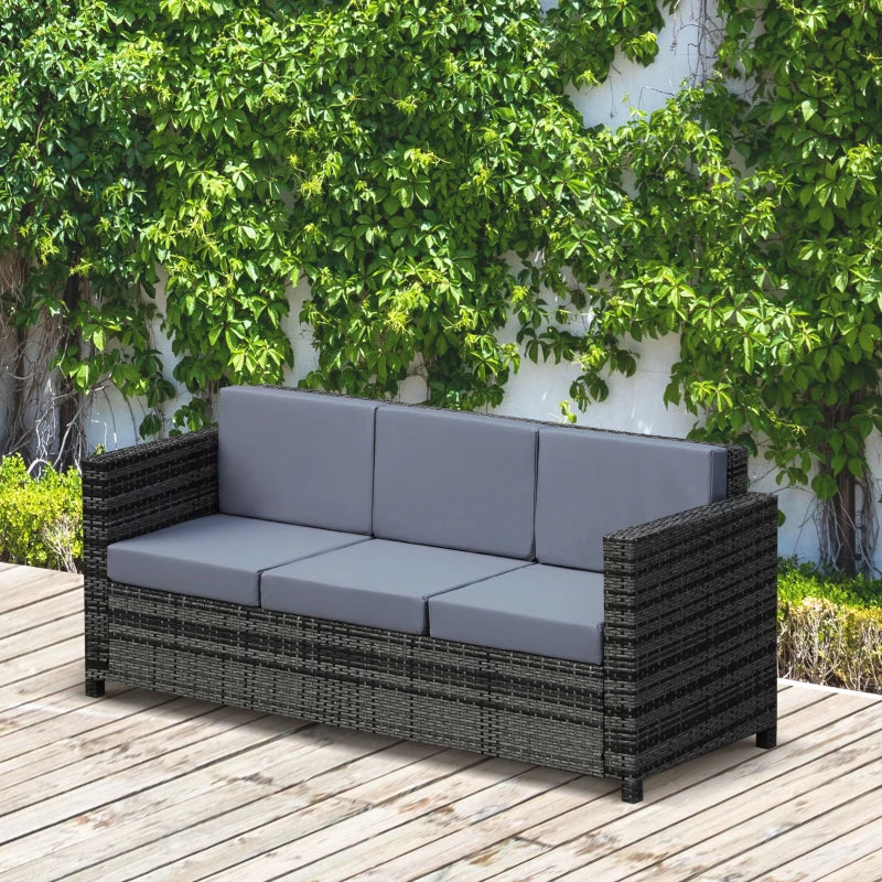 Grey 3-Seater Weather Resistant Rattan Sofa
