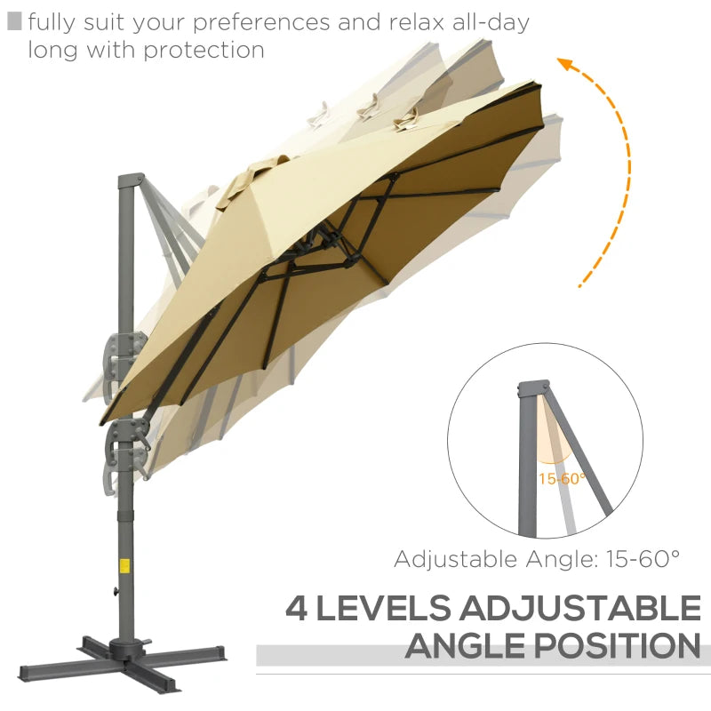 Khaki Double-Sided Rectangular Garden Parasol -  360° Rotation