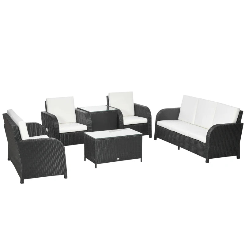 Black 7 Seater Rattan Furniture Set with Wicker Sofa Reclining