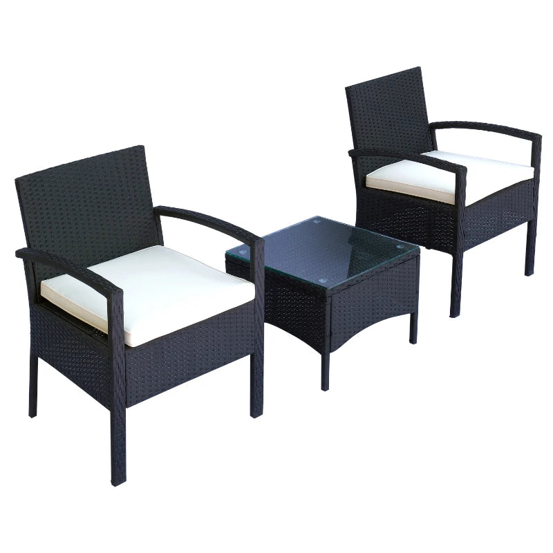 Black 2 Seater Rattan Bistro Set With Steel Frame