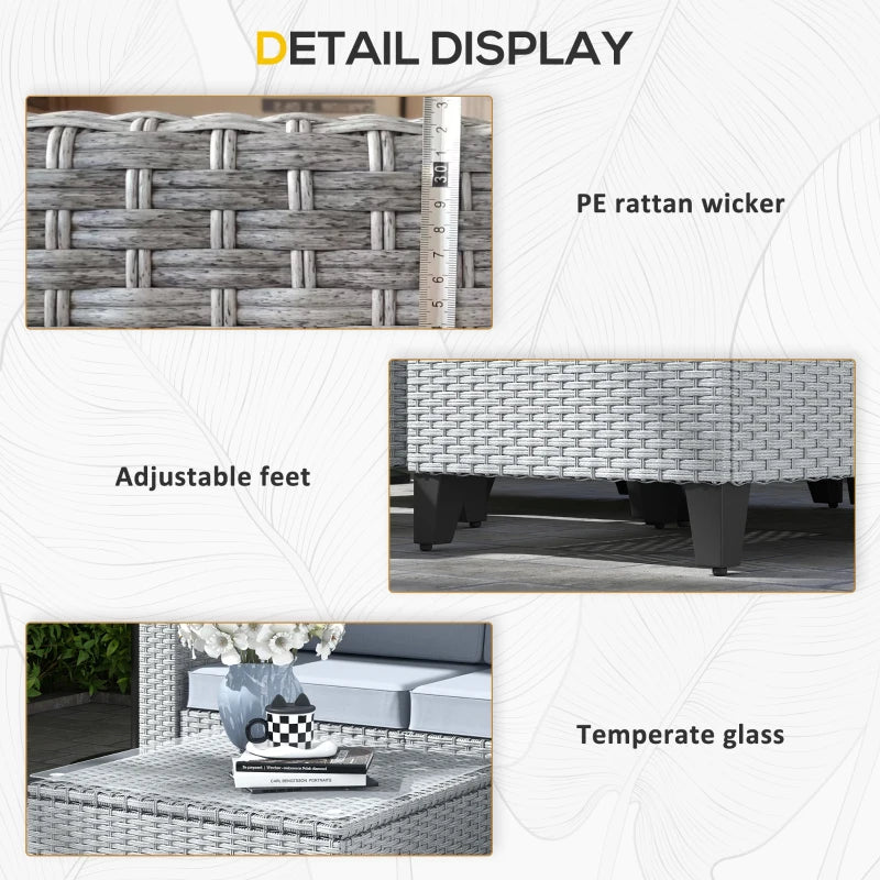 Grey 5-Piece Rattan Set with Corner Sofa, Footstools & Coffee Table