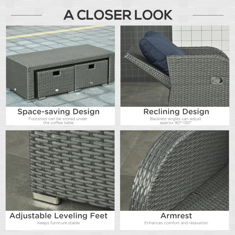 3-Seater Rattan Sofa With 2 Armchairs and 2 Footstools + Coffee Table