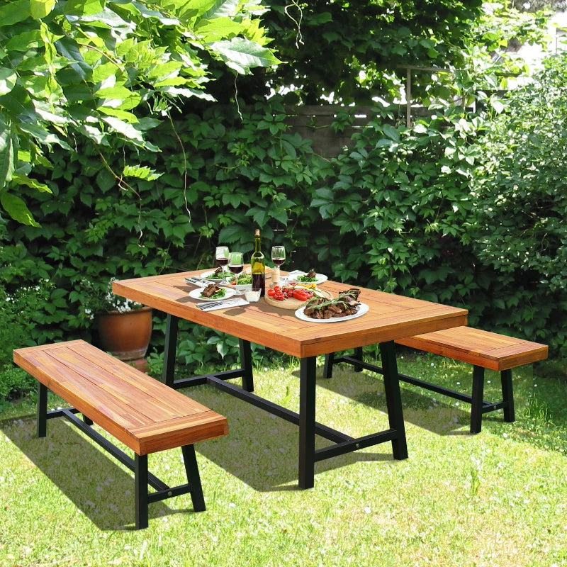 Acacia Wood Dining Trestle With Steel Frame