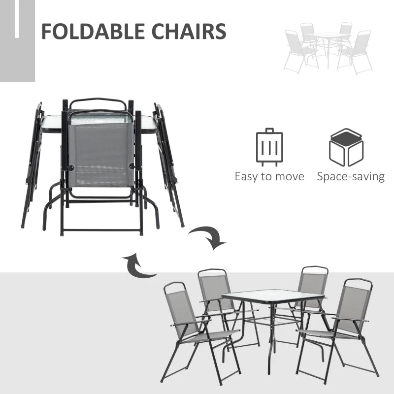 Black Framed 4 Seater Dining Set For Garden With Foldable Chairs