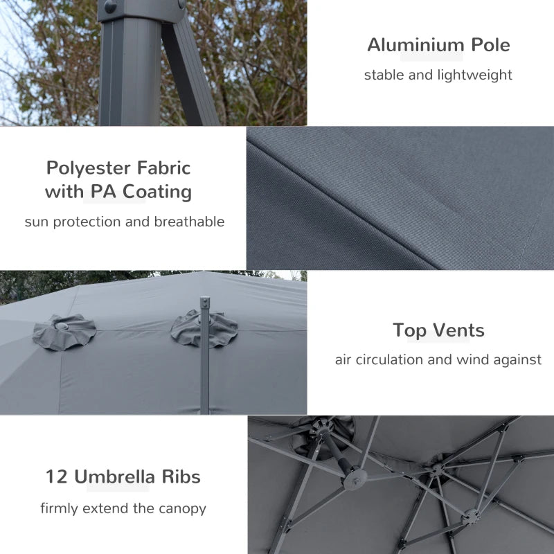 Grey  4.5m Patio Parasol - 360° Rotation