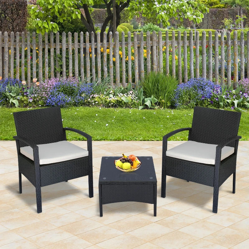 Black 2 Seater Rattan Bistro Set With Steel Frame