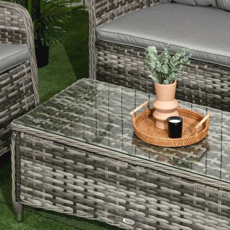 Grey 4 Piece Rattan Furniture Set With Glass Top Coffee Table