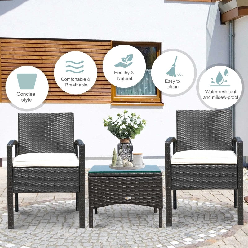 Brown 2 Seater Rattan Bistro Set With Glass Top Table