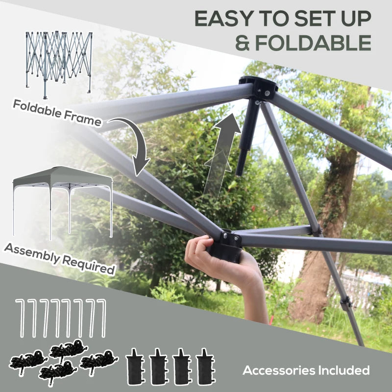 3m x 3m Dark Grey Pop Up Gazebo with Wheels and 4 Leg Weight Bags - Height Adjustable