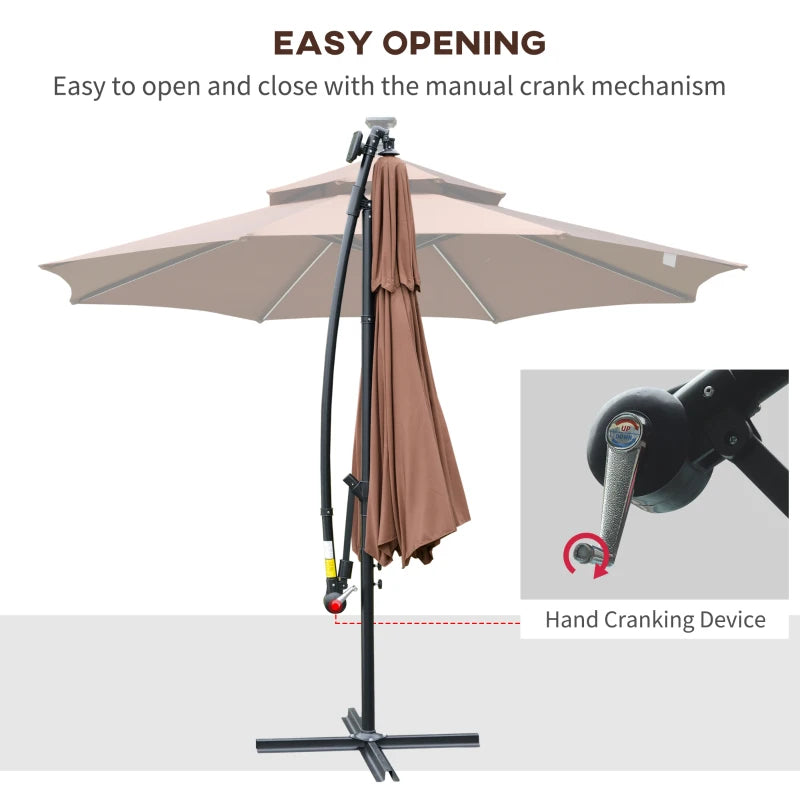 2.3H x 2.95m Coffee Parasol With LED Solar lights