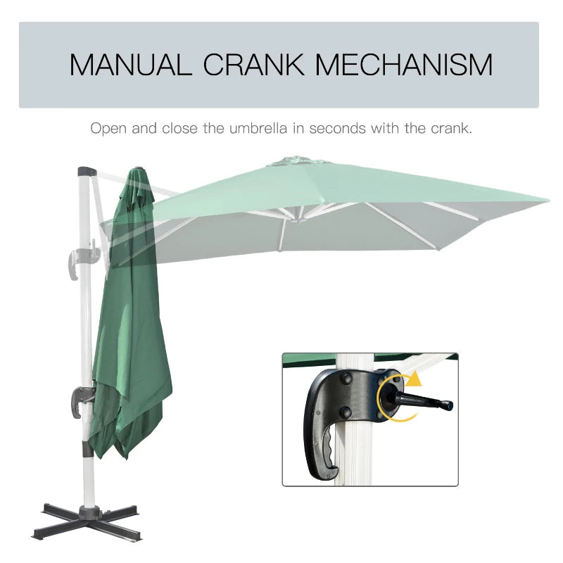 Green 3m x 3m Cantilever Parasol With Aluminium Frame