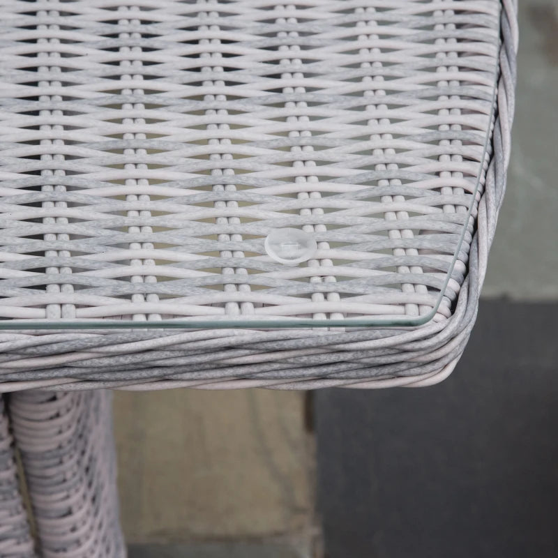 Grey 4 Seater Wicker Furniture Set - High Back Chairs with Cushions, Tempered Glass Coffee Table