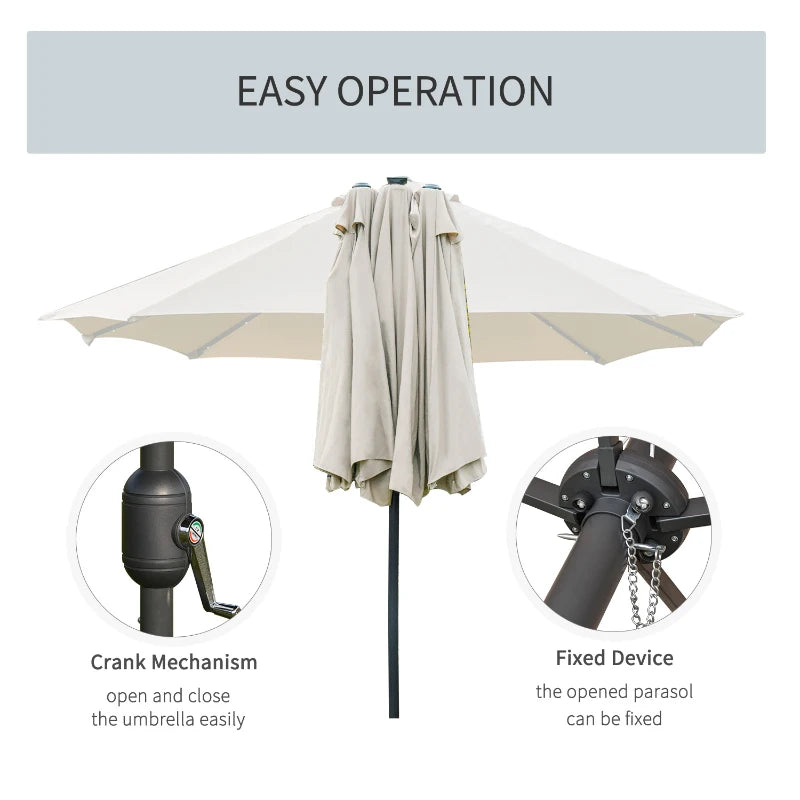 Cream White Double-Sided Sun Umbrella With LED Lights