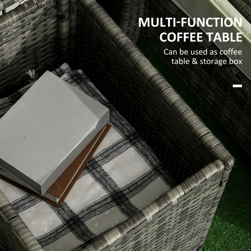 Mixed Grey Rattan Bistro Set With Orange Cushions and Storage Table