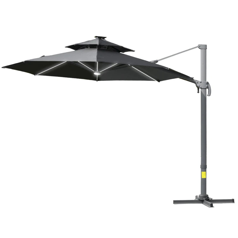 2.8H x 3.3m Dark Grey Cantilever Parasol With Solar Lights