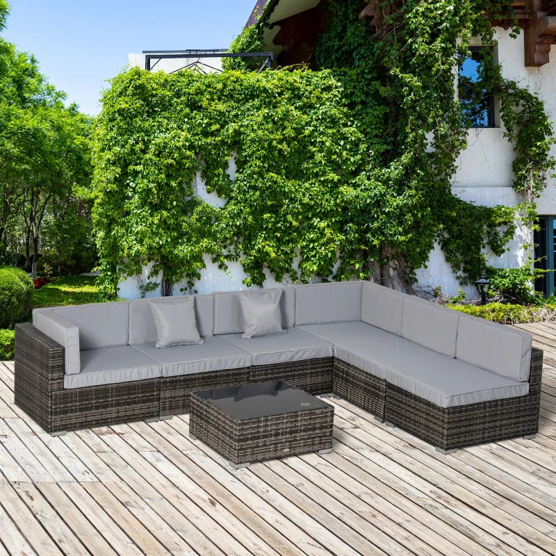 Mixed Brown 6-Seater Rattan Sectional Sofa