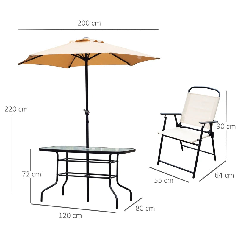 8 Piece Metal Dining Set With Beige Parasol