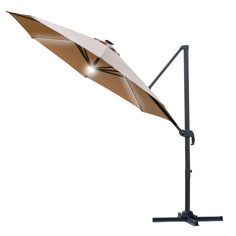 Light Brown 3m Cantilever Parasol With Solar Lights