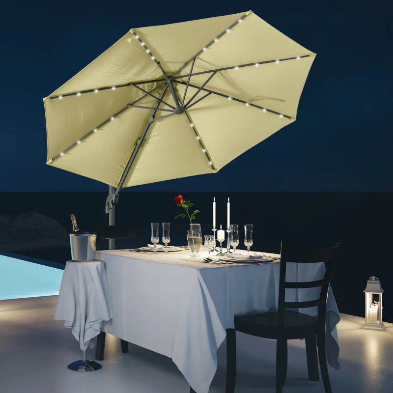 3m x 2.45m Beige Adjustable Cantilever Parasol With LED Lights