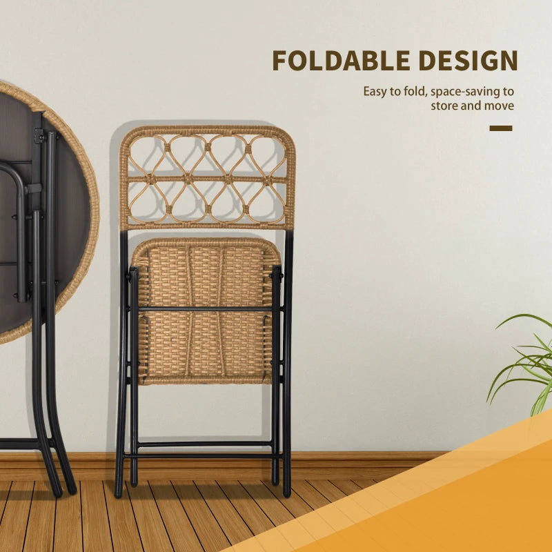 Natural Brown Wicker Bistro Set With Foldable Table