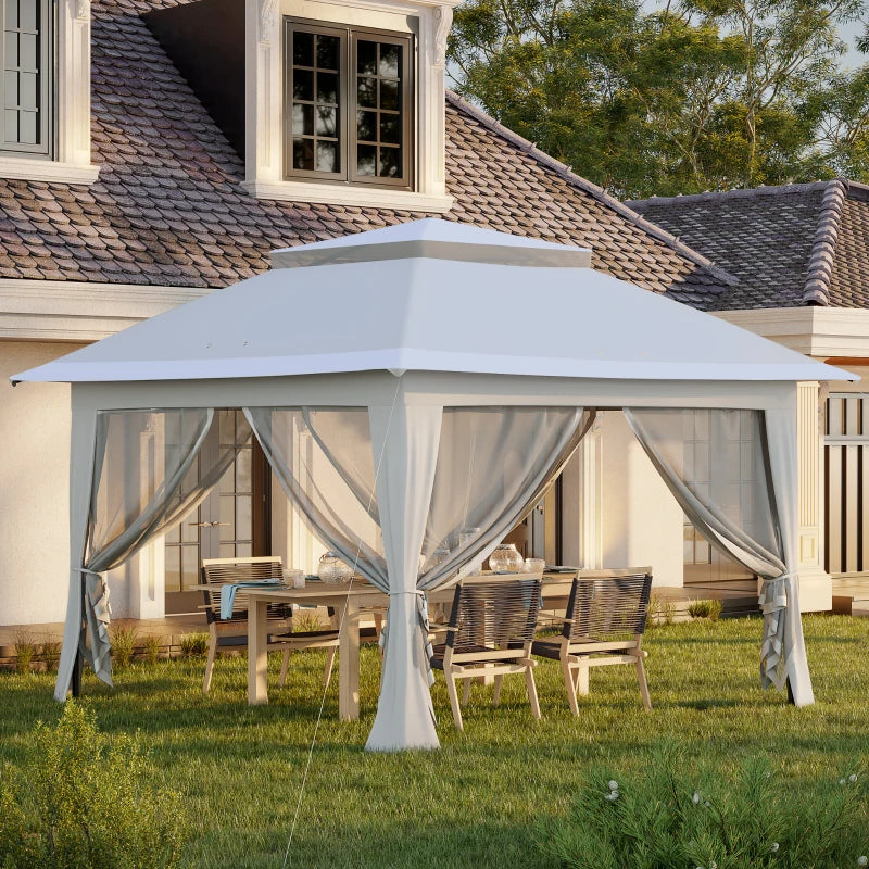 Outsunny 3.6 x 3.6 m Pop up Gazebo with Netting and Carry Bag, Height Adjustable Party Tent Instant Canopy Sun Shade Shelter, Grey